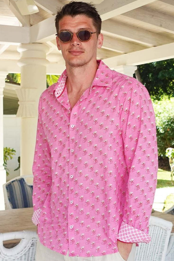 Men's Printed Cotton Shirt | Periwinkle Pink/Rust