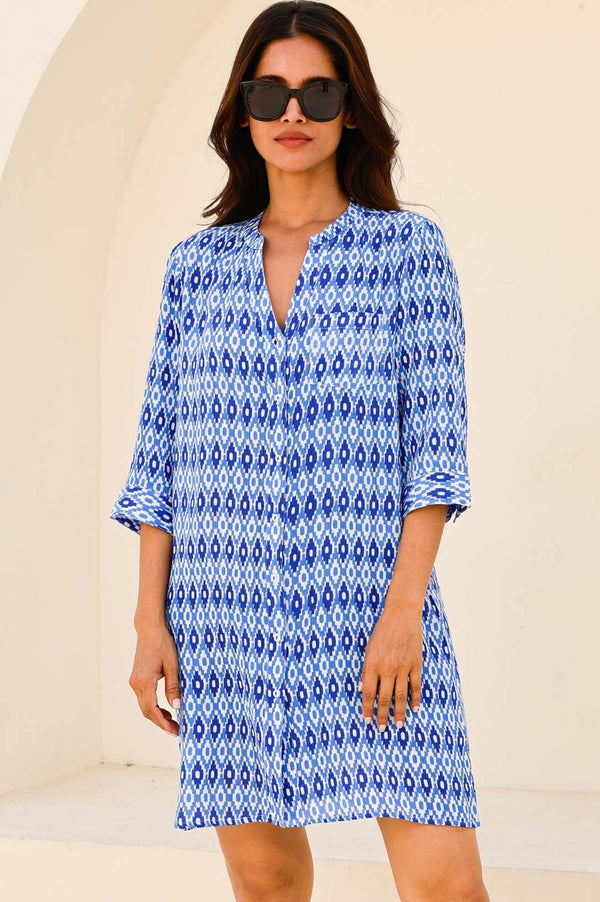 Mila Shirt Tunic | Aztec Blue/White