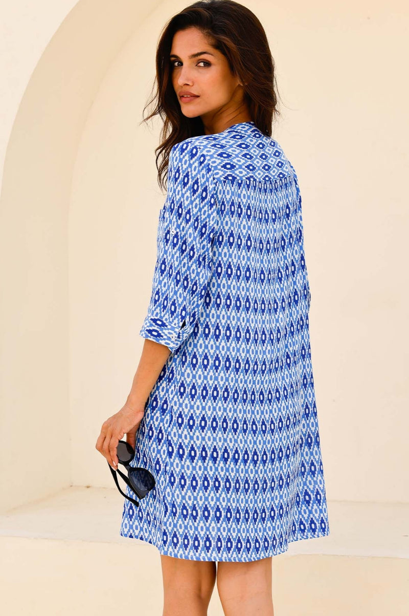 Mila Shirt Tunic | Aztec Blue/White