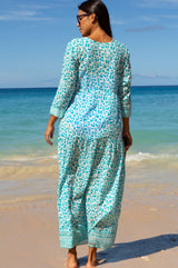 Mykonos Maxi Dress | Soft Cheetah White/Turquoise