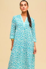 Mykonos Maxi Dress | Soft Cheetah White/Turquoise