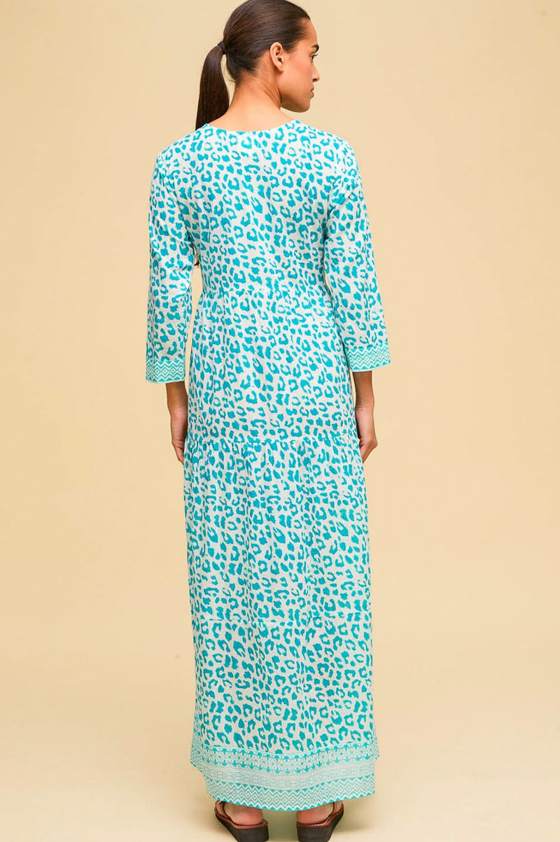 Mykonos Maxi Dress | Soft Cheetah White/Turquoise