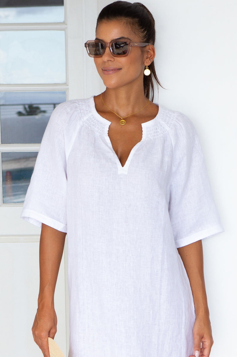 Paxos Linen Dress | White