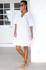 Paxos Linen Dress | White