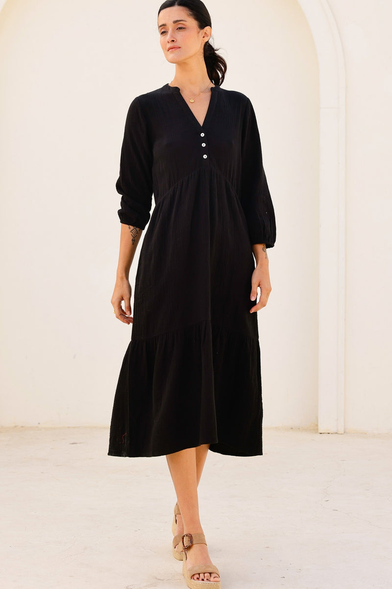 Serena Cheesecloth Dress | Black