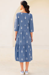 Willow Embroidered Dress | Buta Blue Grey/White