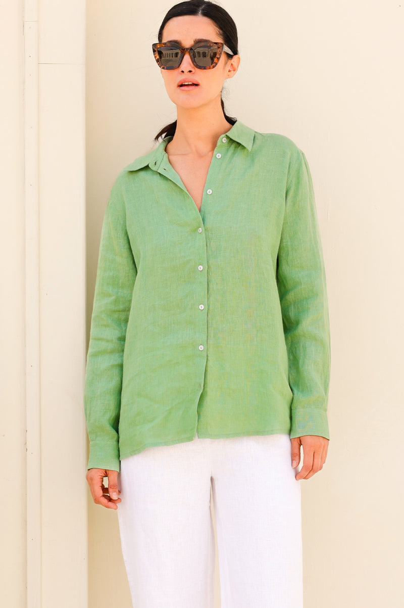 Women's Linen Shirt | Leaf Green