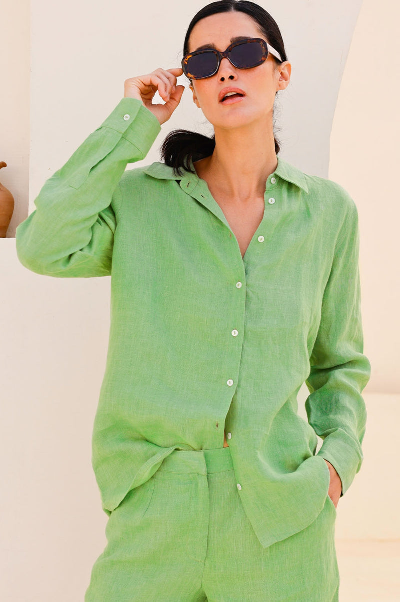 Women's Linen Shirt | Leaf Green