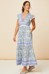 Pippa Block Print Dress | Garden Jaal Blue/Green