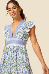 Pippa Block Print Dress | Garden Jaal Blue/Green