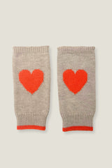 Fingerless Heart Gloves | Oat/Orange