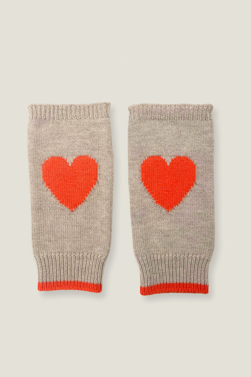 Fingerless Heart Gloves | Oat/Orange