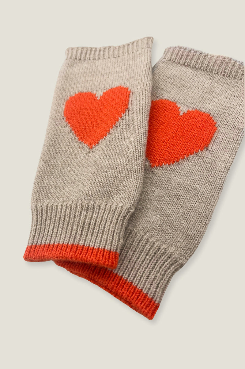 Fingerless Heart Gloves | Oat/Orange