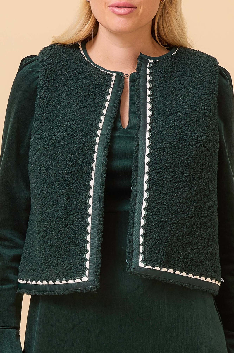 Trim Detail Eco Fleece Gilet | Green