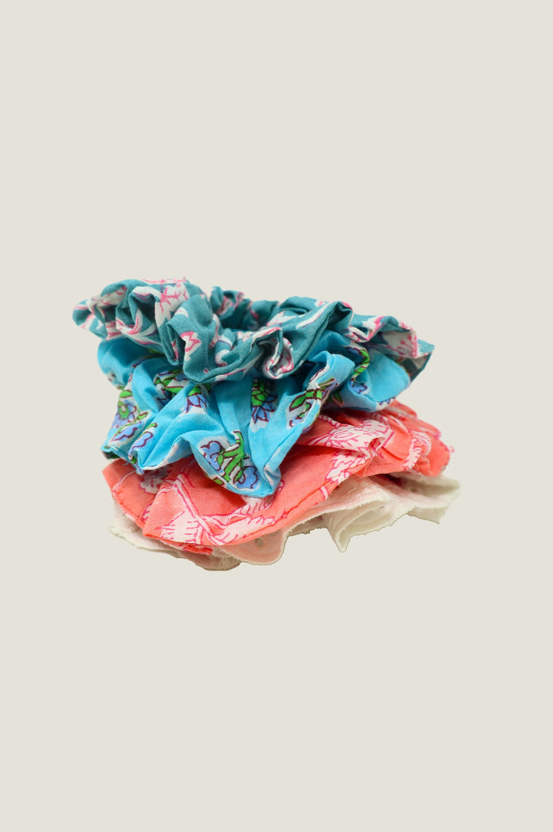 Block Print Scrunchie | Japanese Flower Sea Green