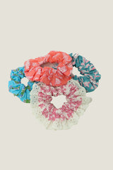 Block Print Scrunchie | Japanese Flower Sea Green