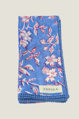 Set Of 4 Block Print Napkins | Japanese Flower Marina Blue