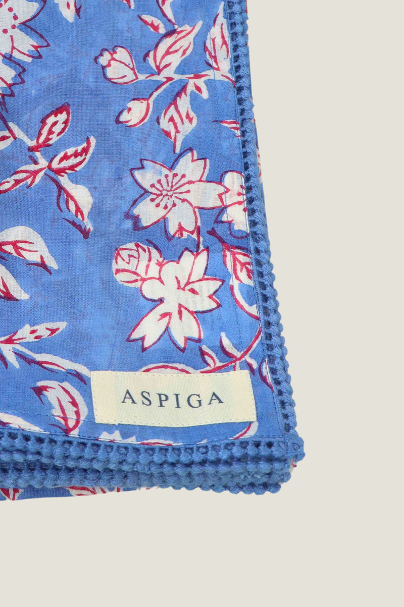 Set Of 4 Block Print Napkins | Japanese Flower Marina Blue