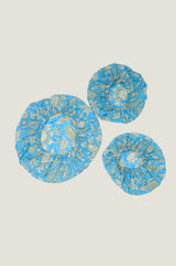 Set Of 3 Block Print Bowl Covers | Tea Rose Blue