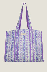 Quilted Block Print Tote Bag | Linear Botanical Blue/Purple