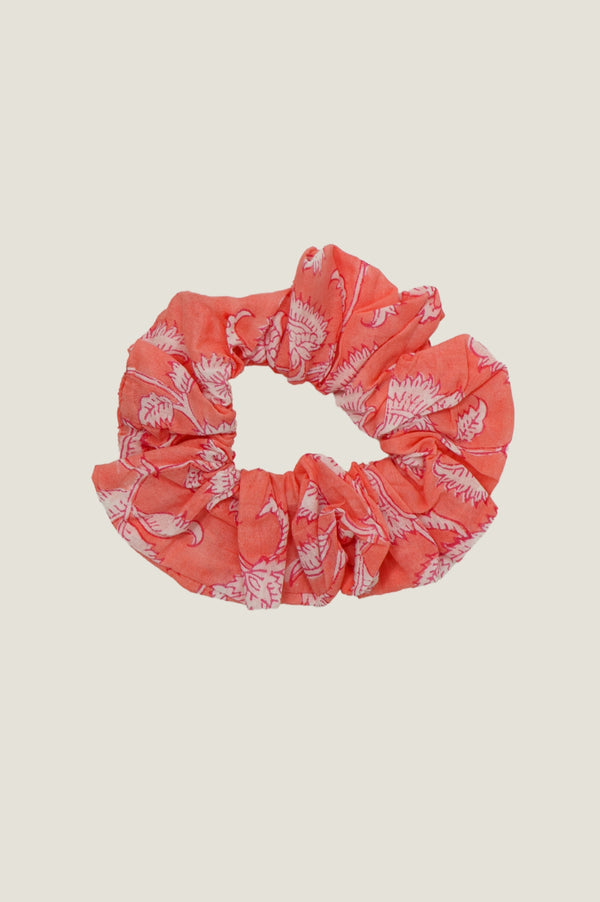 Block Print Scrunchie | Flower Coral