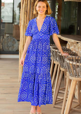 Sylvie EcoVero™ Dress | Lace Floral Cobalt/White