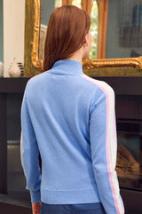 Merino Wool Ski Slim Funnel Neck Jumper | Serene Blue/Cream/Pink