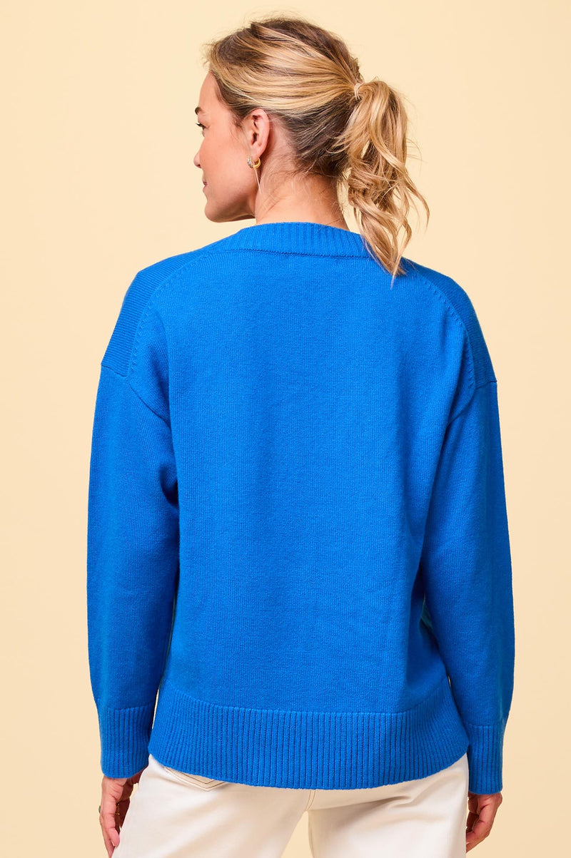 Merino Wool Relaxed V-Neck Jumper | Blue