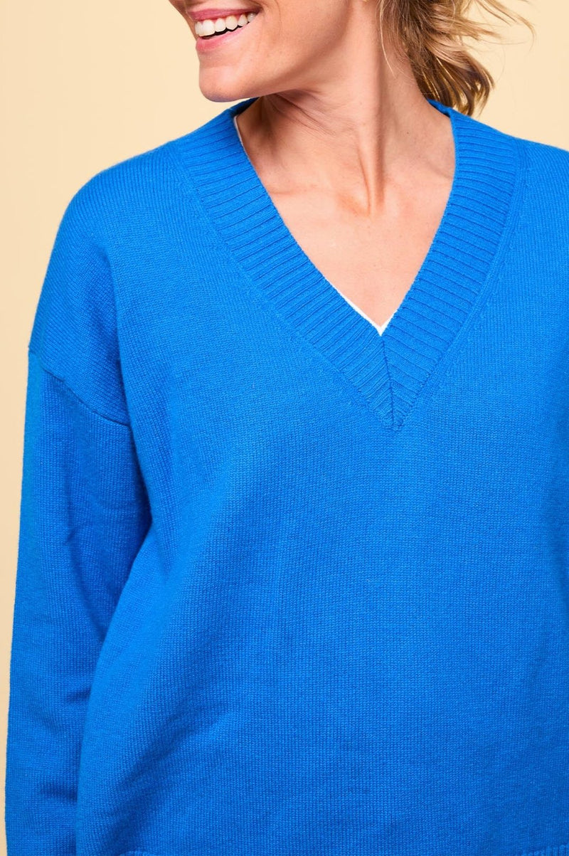 Merino Wool Relaxed V-Neck Jumper | Blue