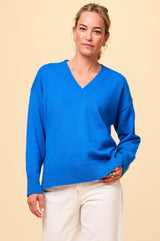 Merino Wool Relaxed V-Neck Jumper | Blue