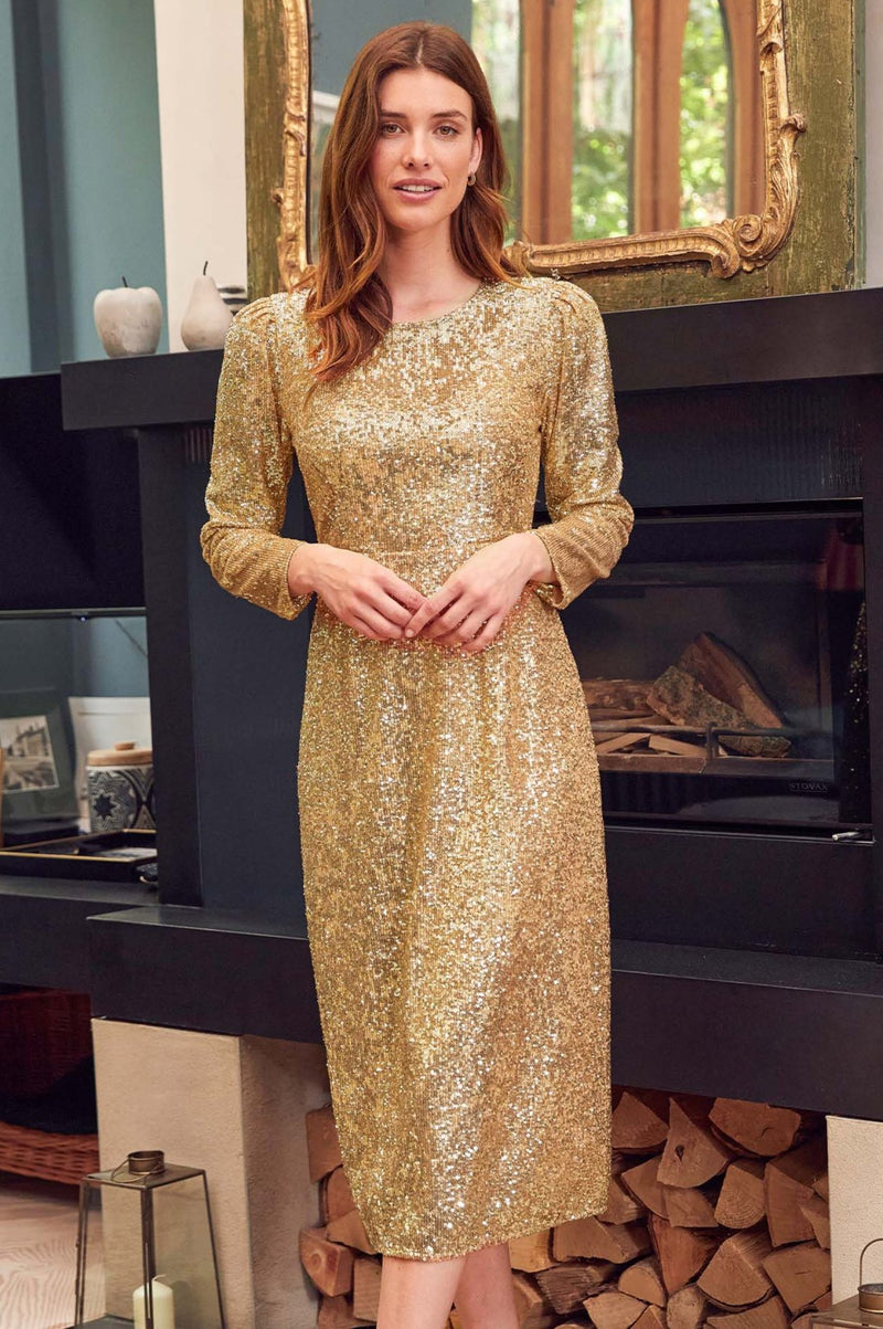 Tasmin Sequin Midi Dress | Champagne