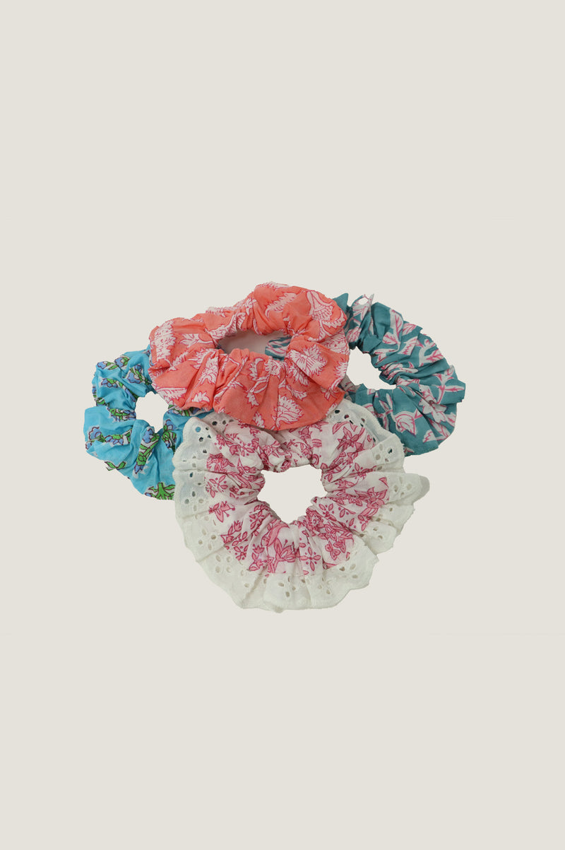 Block Print Scrunchie | Flower Coral