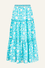 Becks Block Print Skirt | Ornate Flower Turquoise