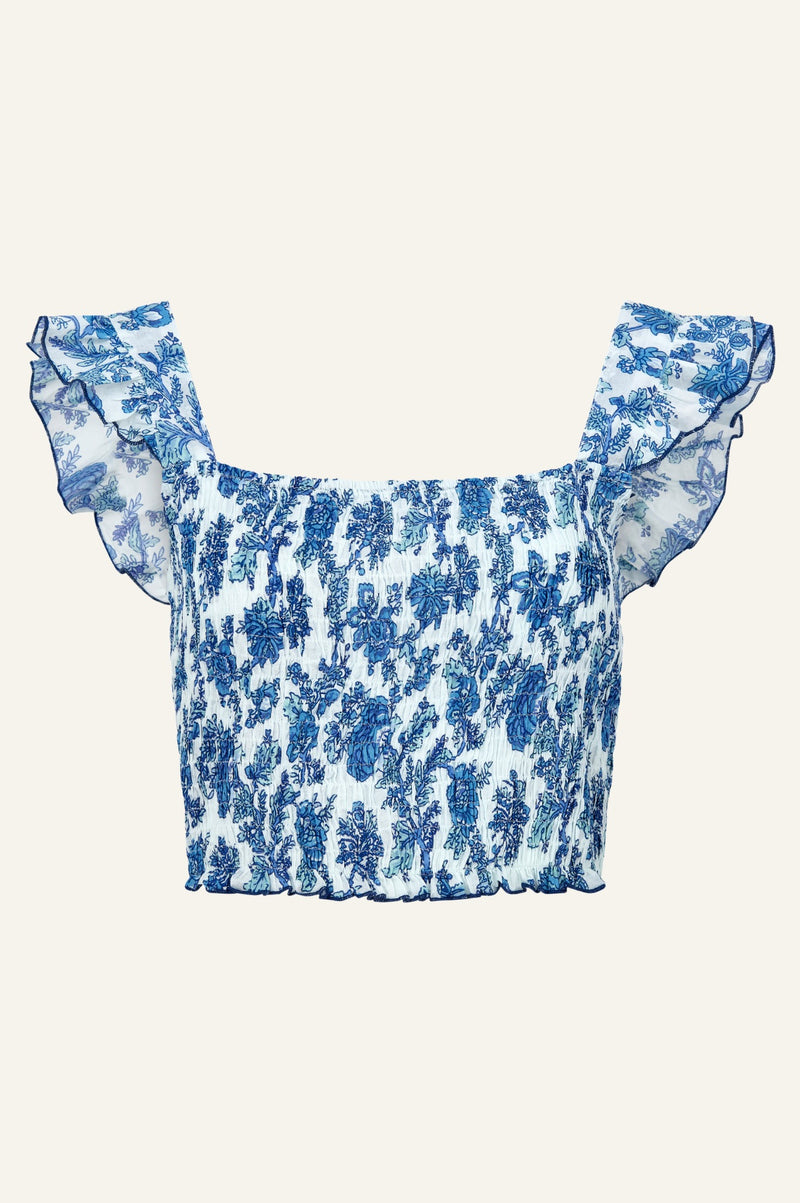 Bryony Top | Fancy Floral White/Blue