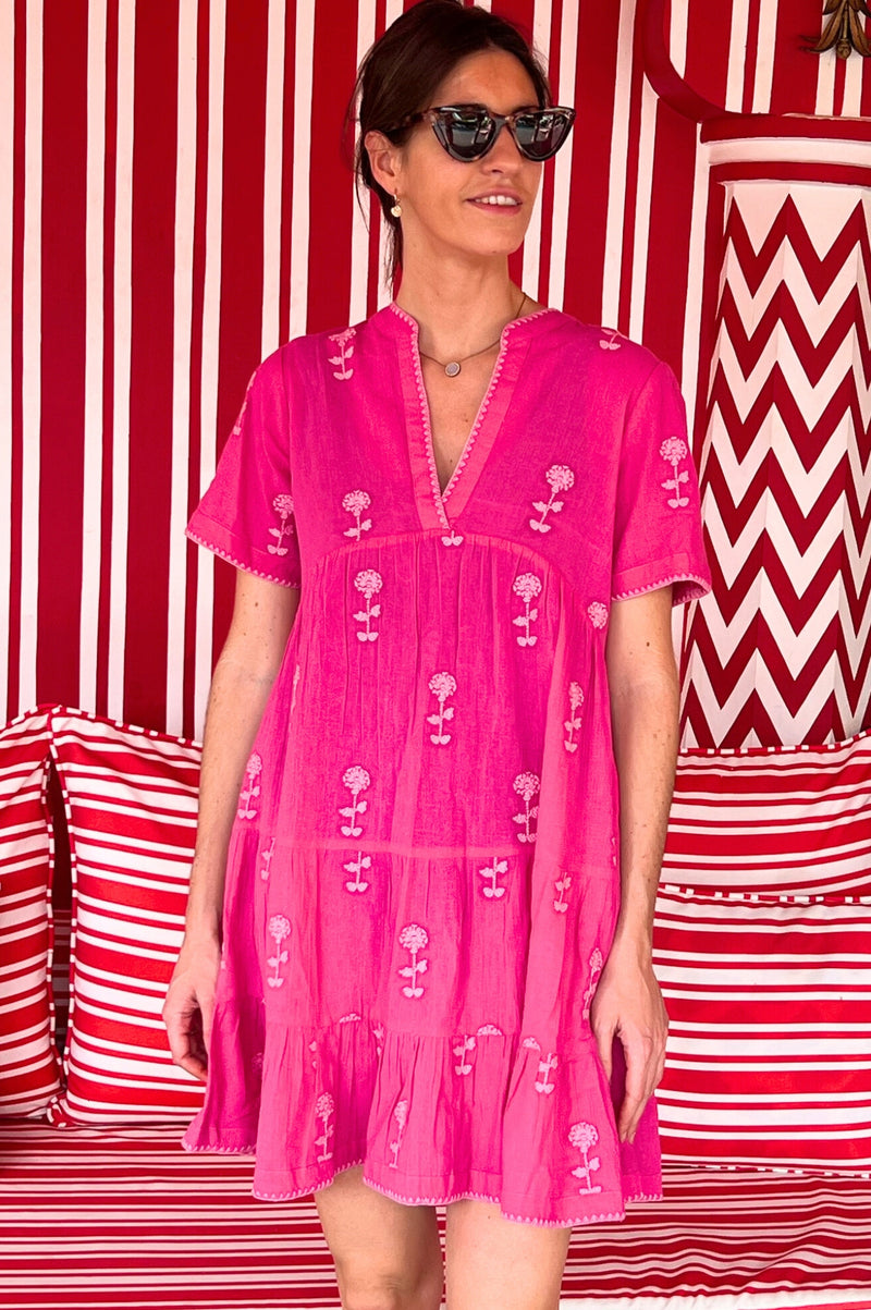 India Embroidered Dress | Bright Pink/Pink