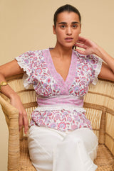 Pippa Block Print Top | Garden Jaal White/Pink