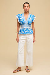 Pippa Block Print Top | Japanese Flower Cobalt