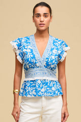 Pippa Block Print Top | Japanese Flower Cobalt