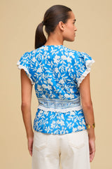 Pippa Block Print Top | Japanese Flower Cobalt