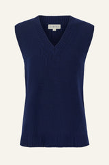 Merino Wool Ribbed V-Neck Tank | Navy