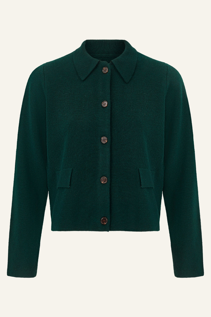 Merino Wool Collared Cardigan | Green