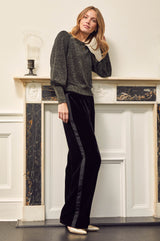 Velvet Side Stripe Trousers | Black