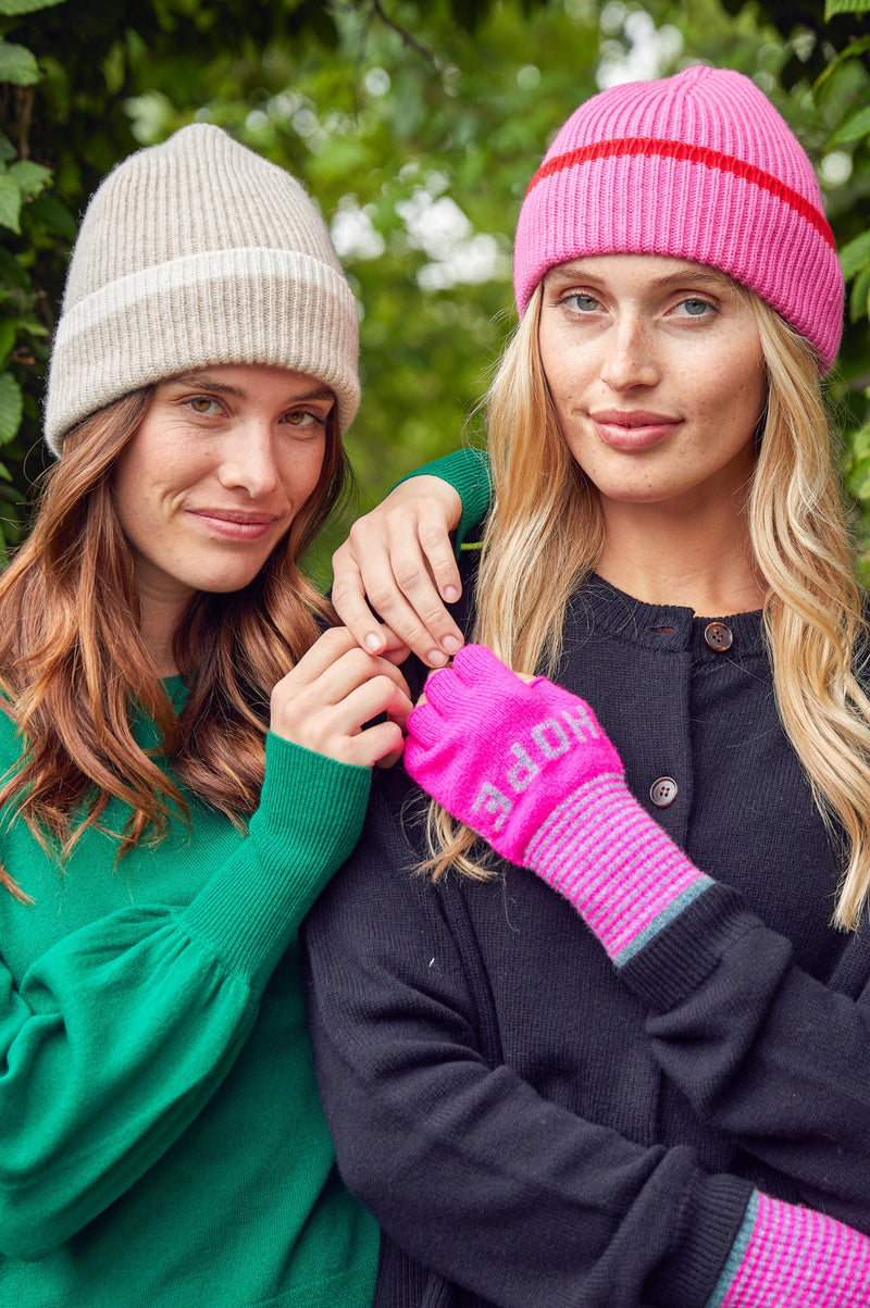 Love Hope Fingerless Gloves | Pink/Grey/Green