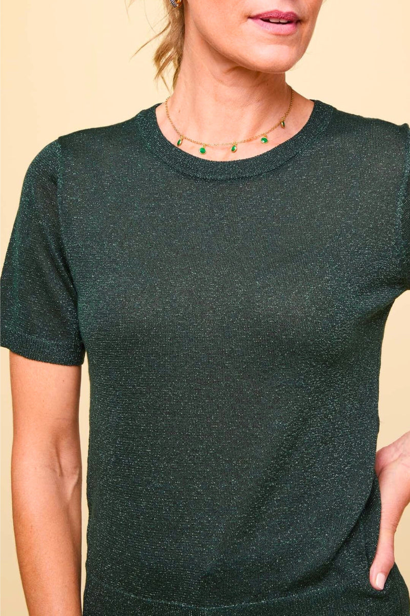 Metallic Knit T-Shirt | Emerald/Green