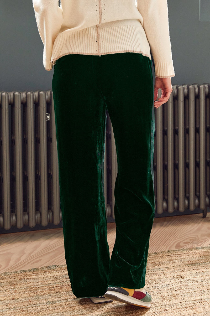 Velvet Side Stripe Trousers | Emerald