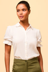 Olive Cheesecloth Blouse | White