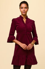 Percy Short Stretch Corduroy Dress | Wine