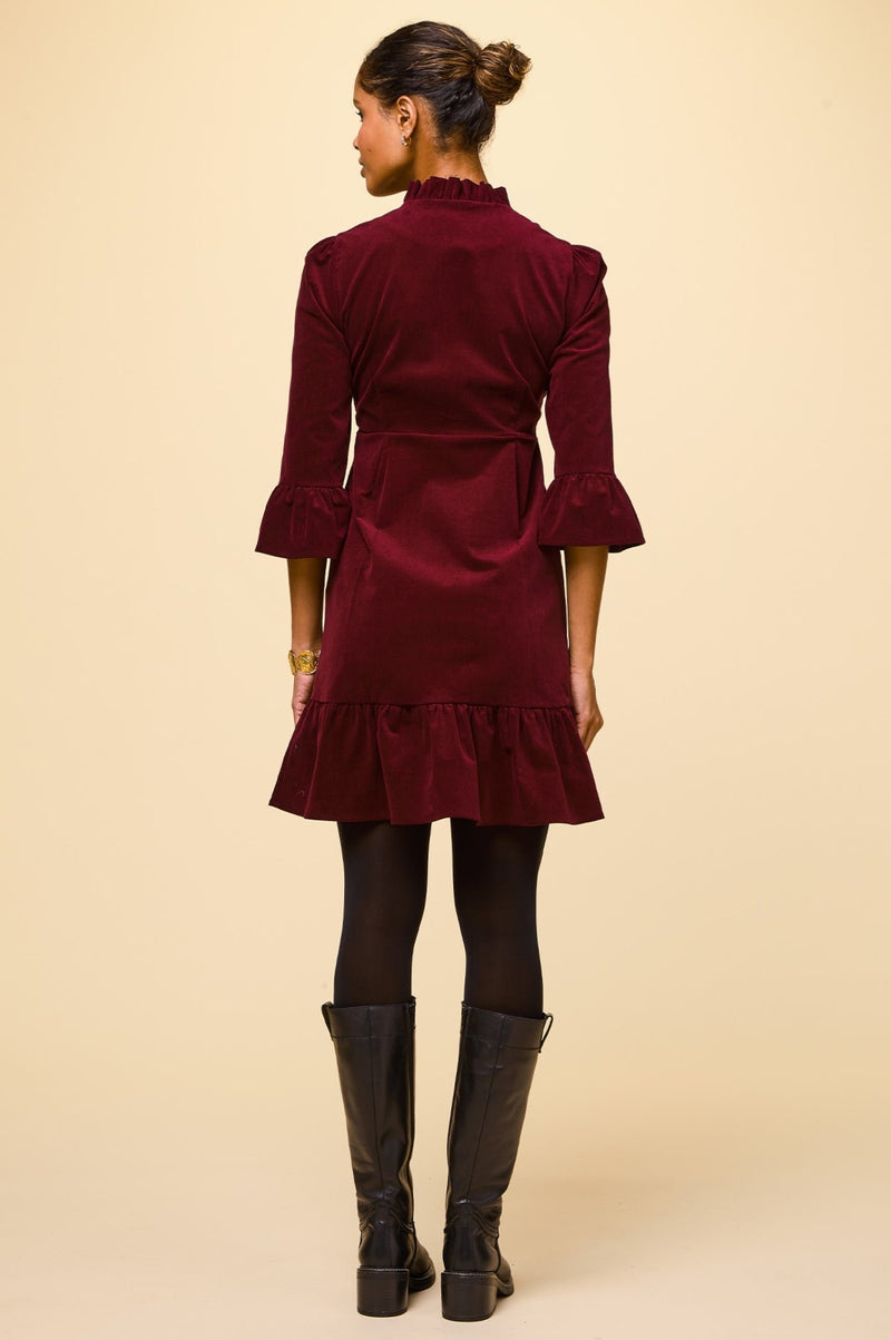 Percy Short Stretch Corduroy Dress | Wine