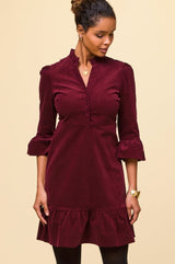 Percy Short Stretch Corduroy Dress | Wine