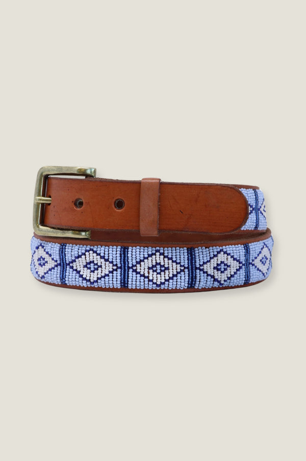 Fully Beaded Triangle Belt | Sky Blue/White